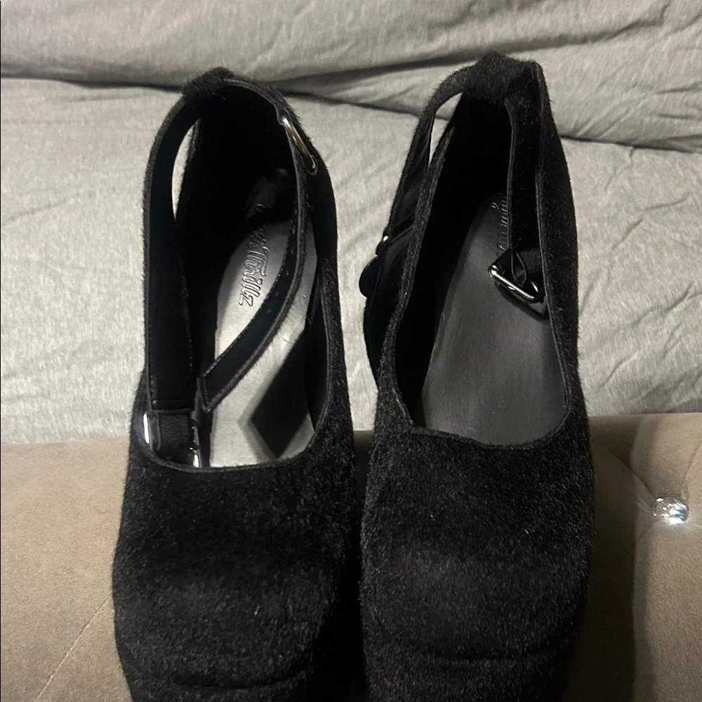 Y2K Sugar Thrillz Black Plush Platform Heels